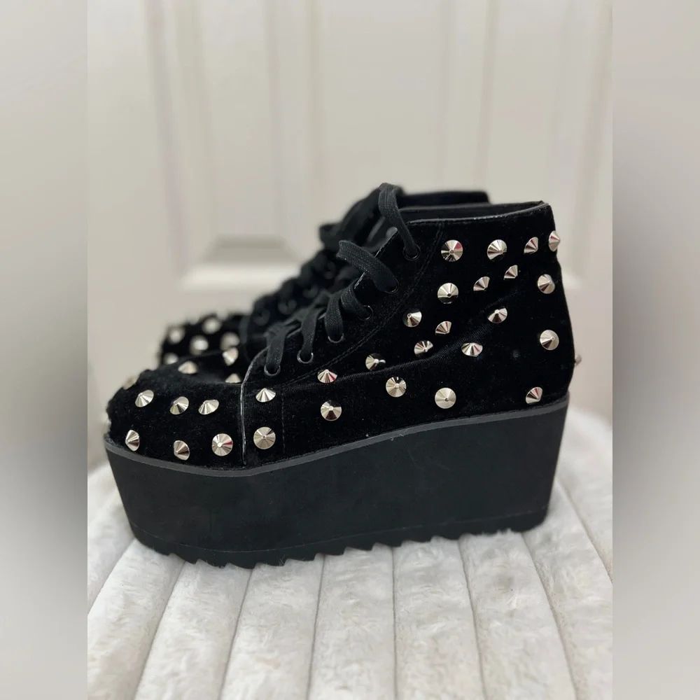 Lemon drop by dolls kill Studded Black Platform Sneakers